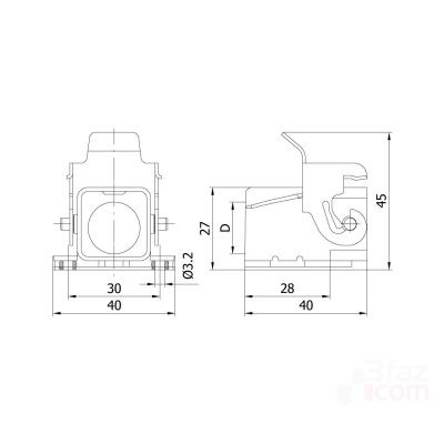 Mete Enerji 3x10A. Inclined Metal Latched Machine Socket (Without Connector) with Passed Cable - 2