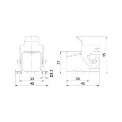 Mete Enerji 5x10A. Inclined Machine Plug (Without Connector) with Input from Behind 